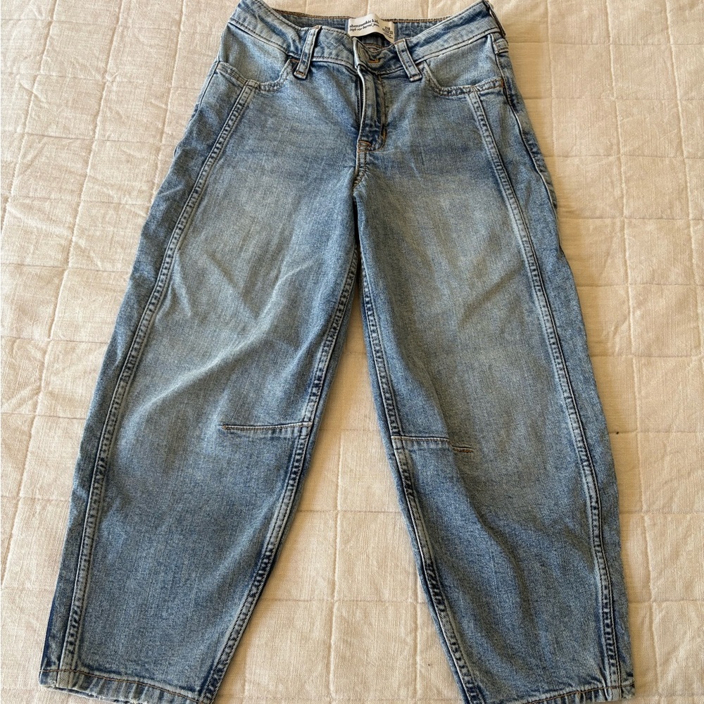 Abercrombie Kids high rise barrel jeans